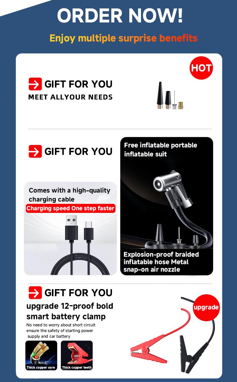 12V Portable Car Jump Starter 2000A Peak Emergency Battery Booster, Multifunction Power Bank with LED Light & Safe Protection, Universal Vehicle Jump Box for Roadside Assistance, Outdoor Camping and Daily Emergencies