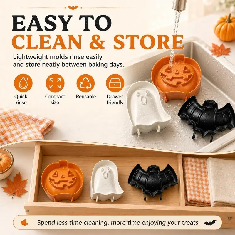 easy clean and store Halloween pie molds