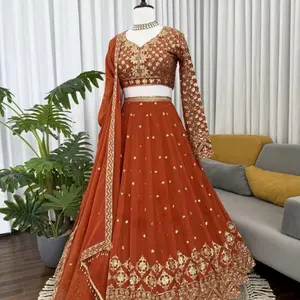 Rusty orange Lehnga with Embroidered Blouse and Georgette Dupatta for Special Occasions