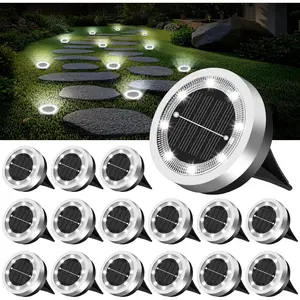 Mini Solar Ground Lights 16 Pack Outdoor IP65 Waterproof Solar Flat Garden Light Solor Powered Disc Pathway Lights for Outside Walkway Yard Landscape Patio Lawn Driveway-Cool White