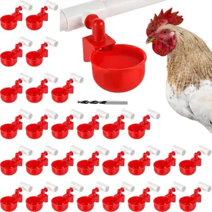30-Set Automatic Chicken Waterer Cups with 1/2" PVC Plastic Tee Fitting, Poultry Drinking Bowl, Mounting Hole Opener, Easily Installed Automatic Fill Water Dispenser Feeder for Ducks, Geese, Easy Drilling,summervibes