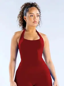 (With Logo) DENFY Seamless Yoga Backless Halter Neck Sports Vest, Open Back Athletic, Slimming Anti-Exposure Women's Tank Top, Comfortable Fitness Wear for Gym & Daily Use, Yoga Gym Activewear