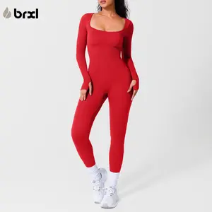 BRXL 【Discount for live】Long Sleeve Jumpsuit for Women with Built In Bra Workout Yoga Full Body Suits Shapewear One Piece Bodycon Tummy Control Hip Lifting Seamless Design 4 Way Stretch for Gym Training Everyday Wear Stretchable Activewear-brxl-3