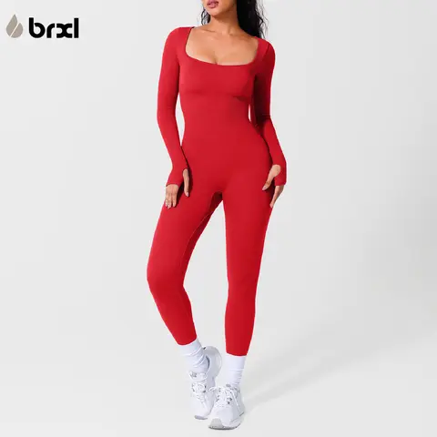 BRXL 【Discount for live】Long Sleeve Jumpsuit for Women with Built In Bra Workout Yoga Full Body Suits Shapewear One Piece Bodycon Tummy Control Hip Lifting Seamless Design 4 Way Stretch for Gym Training Everyday Wear Stretchable Activewear-brxl-3
