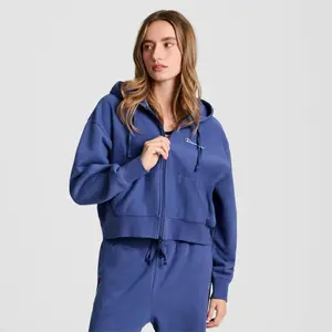Champion Women's Cropped Fleece Zip-Up Sweatshirt - Blue XXL