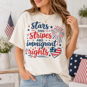 Stars Stripes & Immigrant Rights Shirt, Patriotic Fireworks Heart Graphic Tee, USA 250 Years of Freedom Shirt, 1776-2026 Shirt, 4th of July Tshirt, Semiquincentennial Tee, Fourth of July Gift