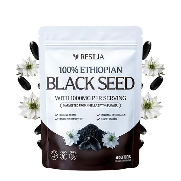 Resilia Ethiopian Black Seed Oil Softgels, 1000mg per Serving, Premium Nigella Sativa Supplement, Immune & Digestive Support, Easy-to-Swallow, 60 Count