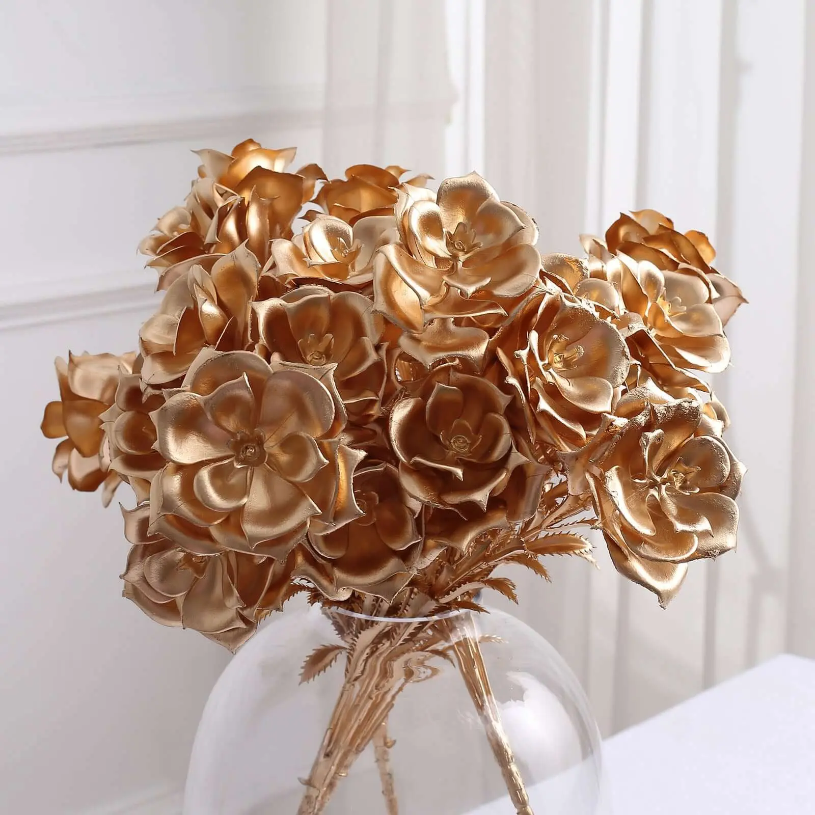 2-Pack Metallic Gold Faux Decorative Flower Bouquet, 17" Artificial Floral Arrangement, Home Decoration Bouquet for Wedding & Holiday Decor