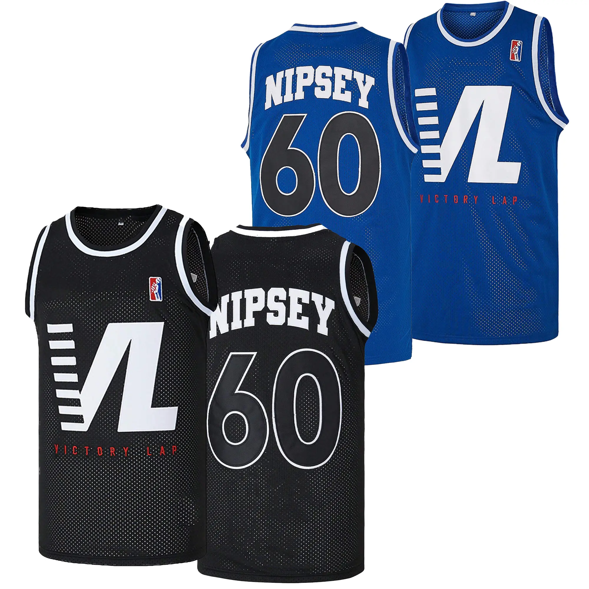 Men’s #60 Nipsey Victory Lap 2018 Hip Hop Throwback Basketball Jersey, Victory Lap Logo Letter-Embroidered Retro Street-Style Embroidery Sportswear Vest for Hip Hop Heads