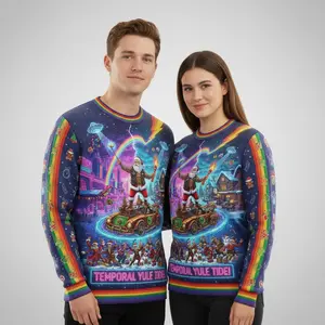 Temporal Yule Tide Sweater – Time-Traveling Santa’s Festive Adventure Ugly Sweater
