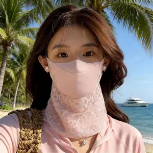 Women's New Summer Ice Silk Half Cover Mask with Sequin Lace Trim, UV-Protection Sports & Outdoor Sunshade Face Cover