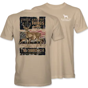 Straight Up Southern Thankful For The Outdoors Buck Short Sleeve T-Shirt Tan Classic Fit Soft Cotton Graphic Tee