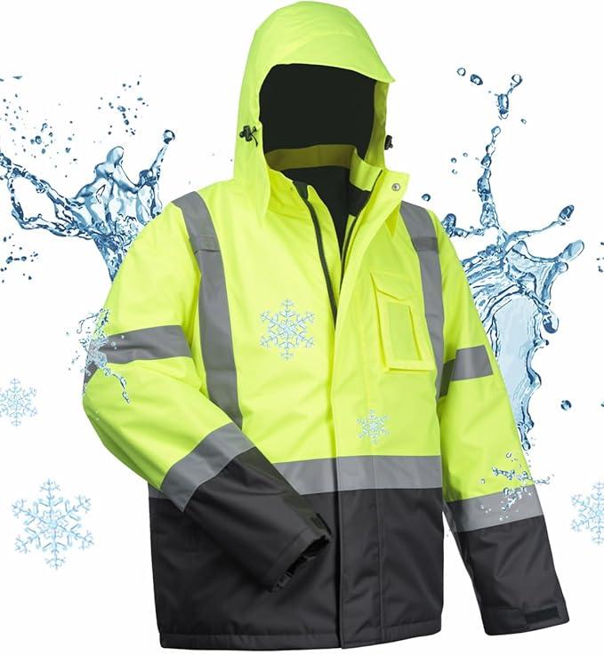 toolant Men's High Visibility Safety Work Jacket - Waterproof, Warm Cold Weather Pocketed Uniform Outerwear with Outdoor Reflectors, Construction Coveralls, Pocketed Work Outerwear, Uniform Work Outerwear