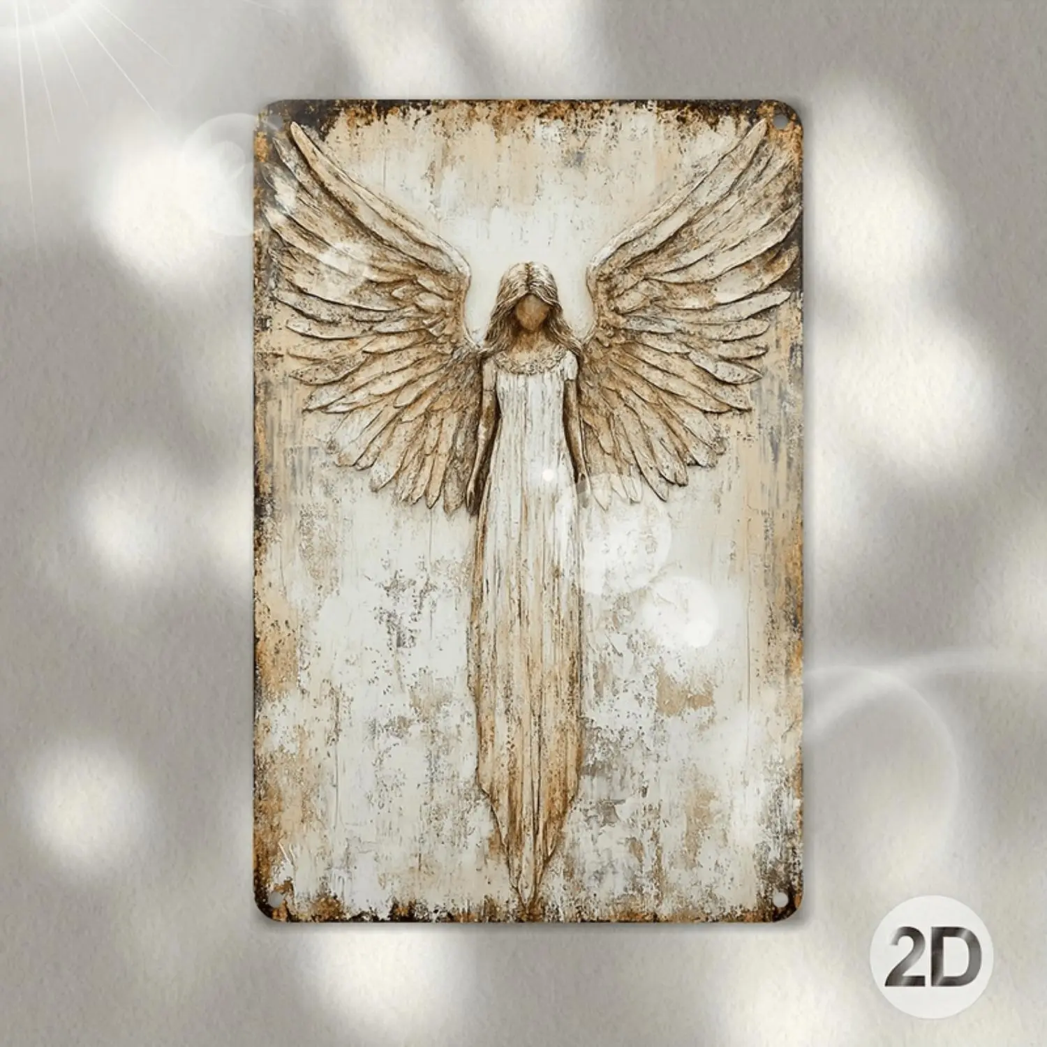 Rustic 2D Flat Printing Angel Wings Metal Tin Sign (8"x12") - 1pc Artistic Hanging Wall Decoration, Home Supplies for Bar, Cafe, Christmas Gift