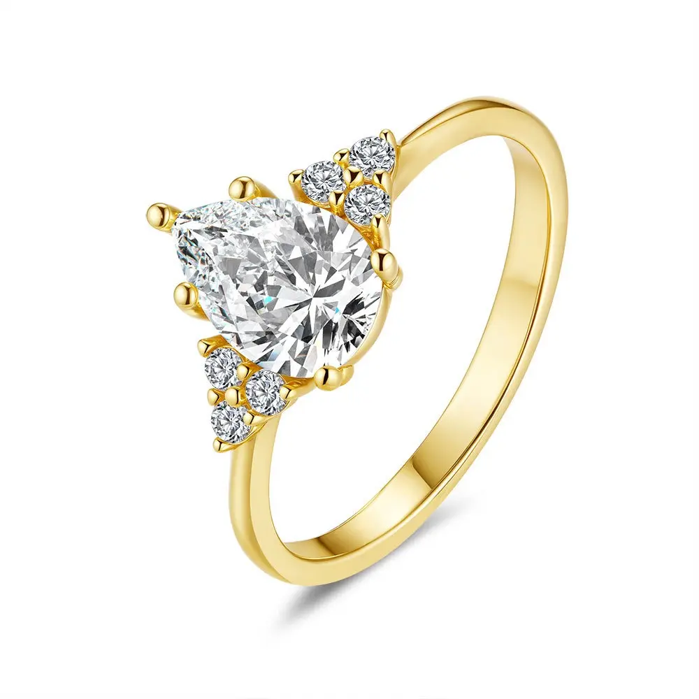 【1044】1.5CT Pear Cut Synthetic Moissanite Promise Ring, S925 Sterling Silver Gold Plated Wedding Engagement Ring, Dainty Bridal Fine Jewelry for Anniversary Proposal