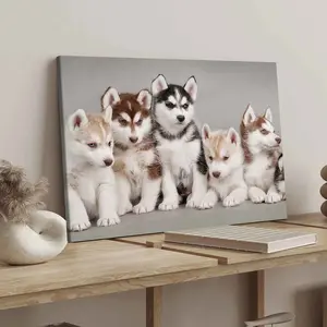 1Count Wooden Frame Canvas, Adorable Husky Puppies Poster, Exquisite Poster, Fashion Living Room Decoration, Modern Art, Bedroom Poster, High Definition Home Poster, Ideal Gift, Waterproof, Printing, Art
