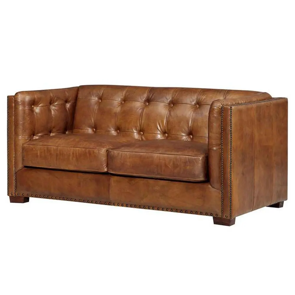 Tuxedo Leather Love Sofa - Light Brown