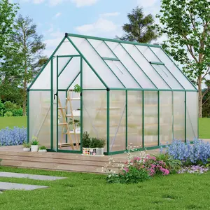 Garvee 6'X11' Aluminum-Framed Polycarbonate Greenhouse, Heavy Duty Polycarbonate Greenhouse with Quick Setup Structure and Roof Vent, Large Enhanced Aluminum Greenhouses Kit for Outdoors