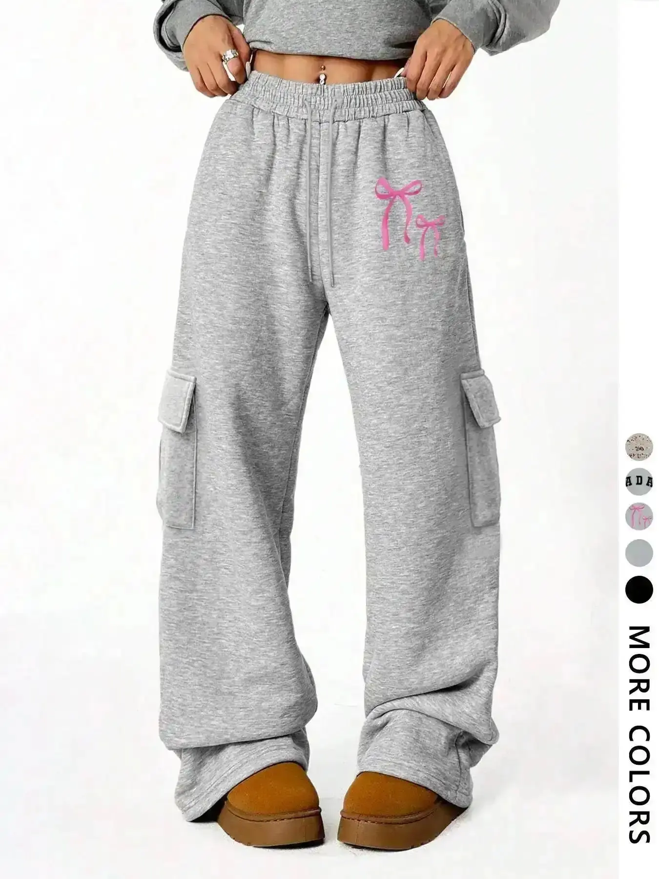 Women's Mid Rise Grey Cargo Sweatpants Comfy Soft Pocket Pants for Daily Wear, Wide sweatpants Comfortable Trendy Comfort Quality Classic Casual Fashion Flowy Modern Relaxed Cute Everyday Elegant, Stretchy, Relaxed Fit