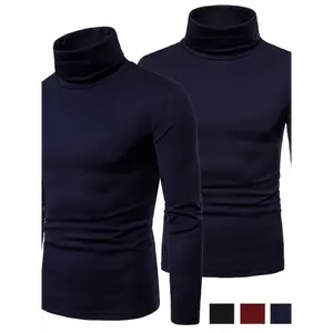 Men Winter Thermal Pullover, Turtleneck Slim Fit Stretch T-shirt, Solid Color Long Sleeve Tops Fabric Menswear