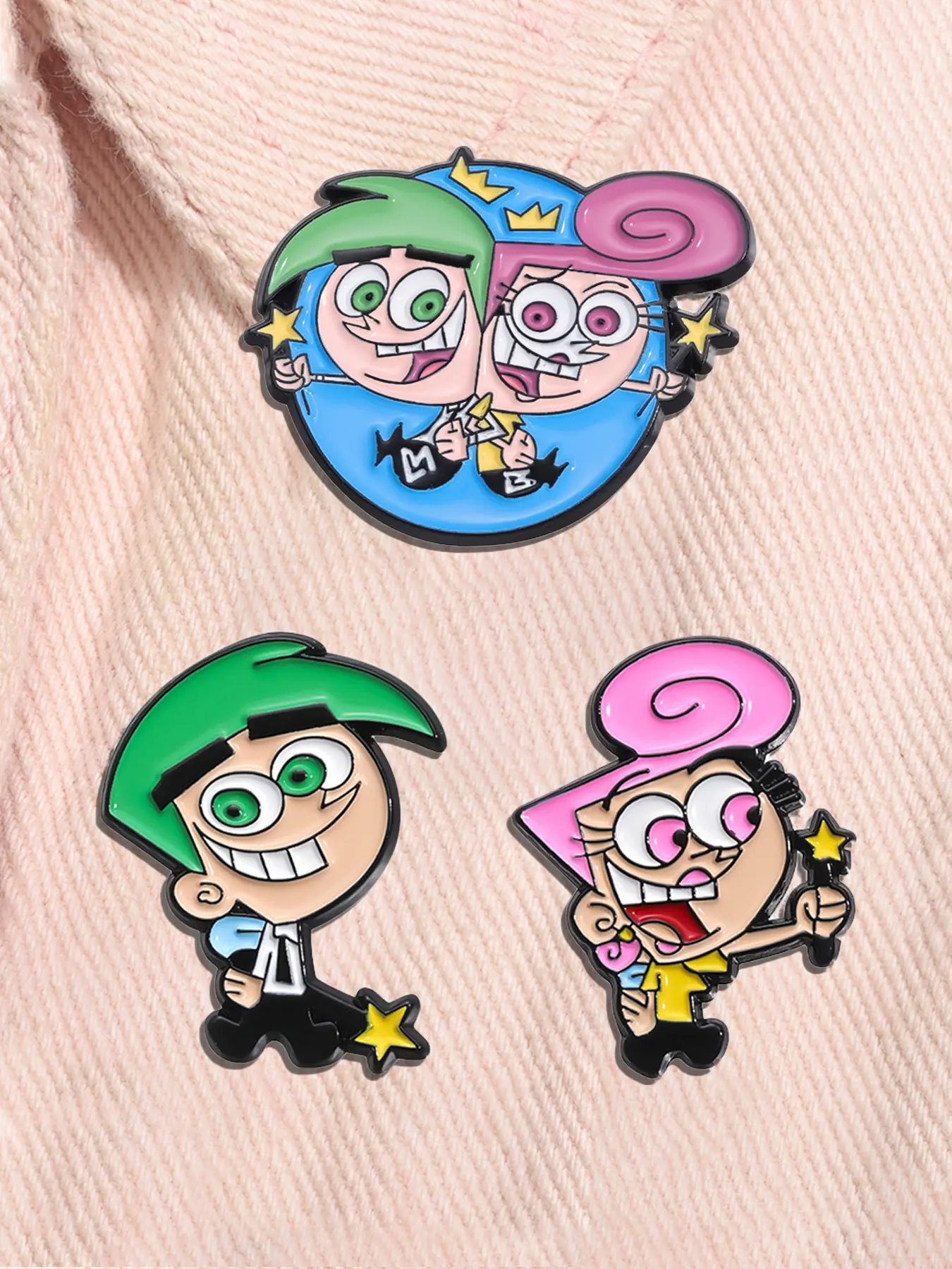 3pcs/set The Fairly Odd Parents Cartoon Character Enamel Pins Tim Duncan & Wanda Alloy Brooch Pin Metal Brooches Lapel Backpack Badge Fashion Jewelry Accessories Gifts for Friends Durable Metal Pins Drop Set Pins