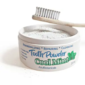 Remineralizing & Cleansing Tooth Powder, Cool Mint. Fluoride Free, SLS Free, Nano Free for organic oral wellness. Restore Whitening Remineralize and Cleanse Brush