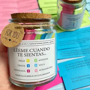 Bible Verse Glass Jar Set, Colorful Bible Verses Cards Including Spanish Texts, Ideal Religious Gift for Church Gatherings & Bible Study Decor