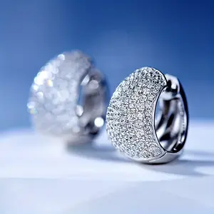 Silvery Chunky Hoop Earrings with Full Shine Zirconia | Elegant Simple Trendy Style | Hypoallergenic Statement Earrings for Women | Valentine's Day Anniversary Party Gifts