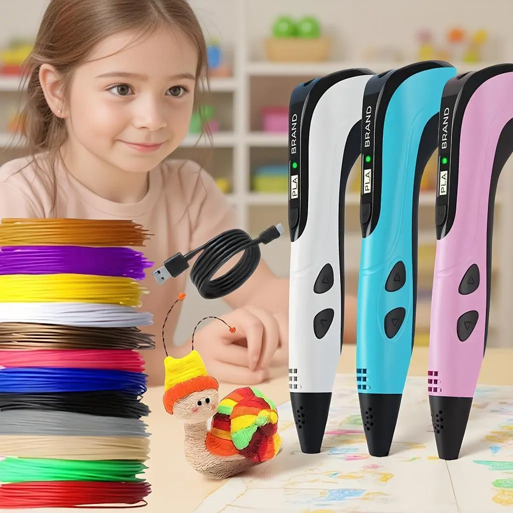 Upgraded 3D Drawing Pen for 3D Printing Supplies, Kids' Gift, Stepless Speed & Temperature Adjustable, Type-C Plug, USB-Powered, No Battery Needed, DIY Art Graffiti Tool with Storage Case, Ideal for Birthday Gifting, Boys, Silicone