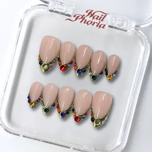 NailPhoria GEMSTONE GALA - Handmade Press-On Nails | Reusable, Salon-Quality, Long-Lasting, Glossy Design