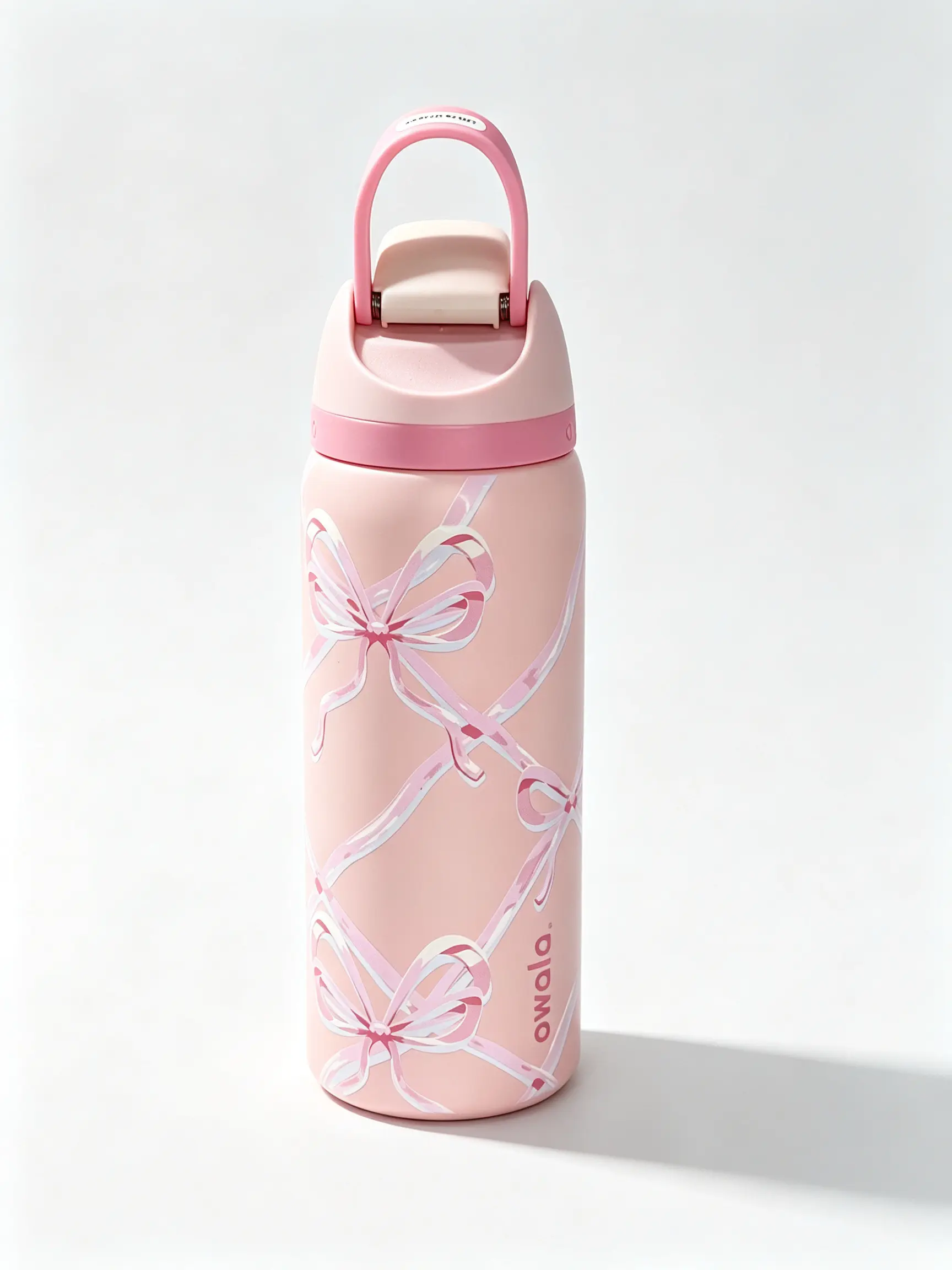 Owala FreeSip 32oz Pink Bow Ribbon Print Stainless Steel Water Bottle Flask, Leakproof Flip-Top Lid, BPA-Free, Vacuum Insulated Reusable Drinkware for School, Travel, Daily Use, Flasks