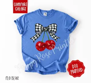 Checked Disco Cherry Shirt Comfort Colors, Cute Coquette Bow Tshirt, Trendy Women's Tee, Gift for Her