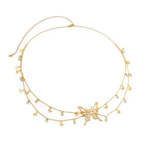 Ingemark Boho Sexy Hollow Butterfly Waist Belly Belt Chain for Women Summer Bikini Crystal Tassel Pendant Link Body Jewelry Gift