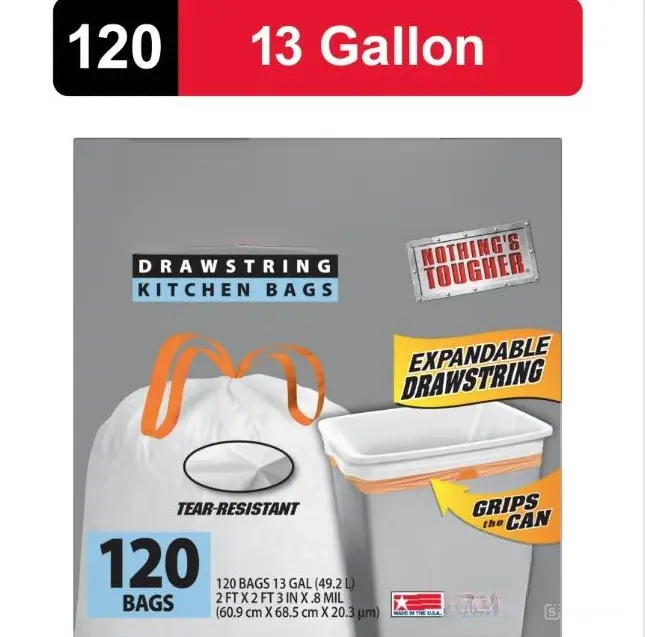 120 Pack Tall White Kitchen Trash Bags – 13 Gallon, Recycled & Expandable