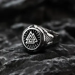 Unique, Vintage Stainless Steel Men's Ring with Viking Symbol - Fashionable Single Piece, US Sizes 9-13