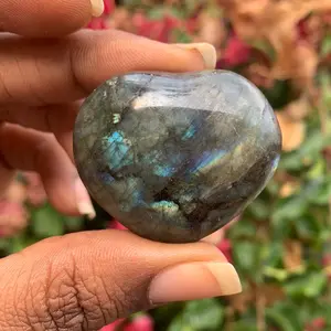Natural Black Labradorite Crystal Heart Carving