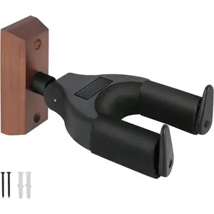 Guitar Wall Mount Locking, Hardwood Guitar Hanger Wall Mount Auto Lock, Adjustable Rotatable Guitar Holder Stand for Acoustic Electric Guitar Bass Mandolin Banjo, Black