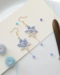 Handmade Micro Crochet Snowflake Earrings: 14K Gold Plated Dangle Earrings