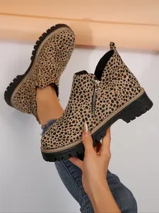 Fashion Leopard Print Boots, Casual Comfortable Ankle Boots for Daily Wear, Female All-match Shoes for Daily Wear