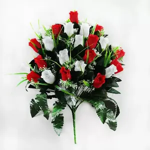 2pcs Artificial Cemetery Flowers - Outdoor Funeral Rose Bouquets, Exquisite Plastic Floral Arrangements, Long-Lasting Faux Commemorative Wreaths, No Battery Needed
