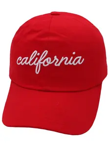 California Script Embroidery  Cap - Red, White Text Design, Adjustable Fit, Classic Baseball Style