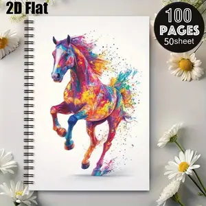 1 Pack Colorful Horse Art Spiral Notebook, 5.7x8.26 Inch, Premium Lined Pages, Durable Coil Binding, Ideal for Daily Journaling, Travel Log, Creative Writing, Back to School Supplies, Birthday Gift for Art Enthusiasts and Students [2D] Flat