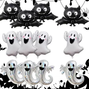 12 Pcs Halloween Ghost Balloons Set, Halloween Ghost Foil Balloons Black Bat Mylar Balloons