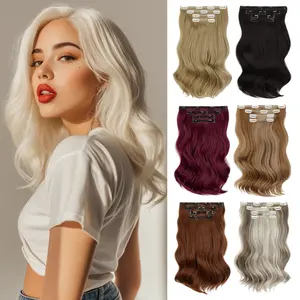 Cephemer Clip in Hair Extensions 16inches 165g Light Weight Body Wavy 4pcs Clips in Synthetic Hairpieces for women Easy to Wear All Day Comfort for Daily Party Black Friday & Christmas