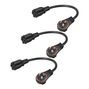 1 ft. SJTW 14 / 3 Gauge Indoor Extension Cord with 3-Prong Outlets and Flat Head, 3 Pack, Black