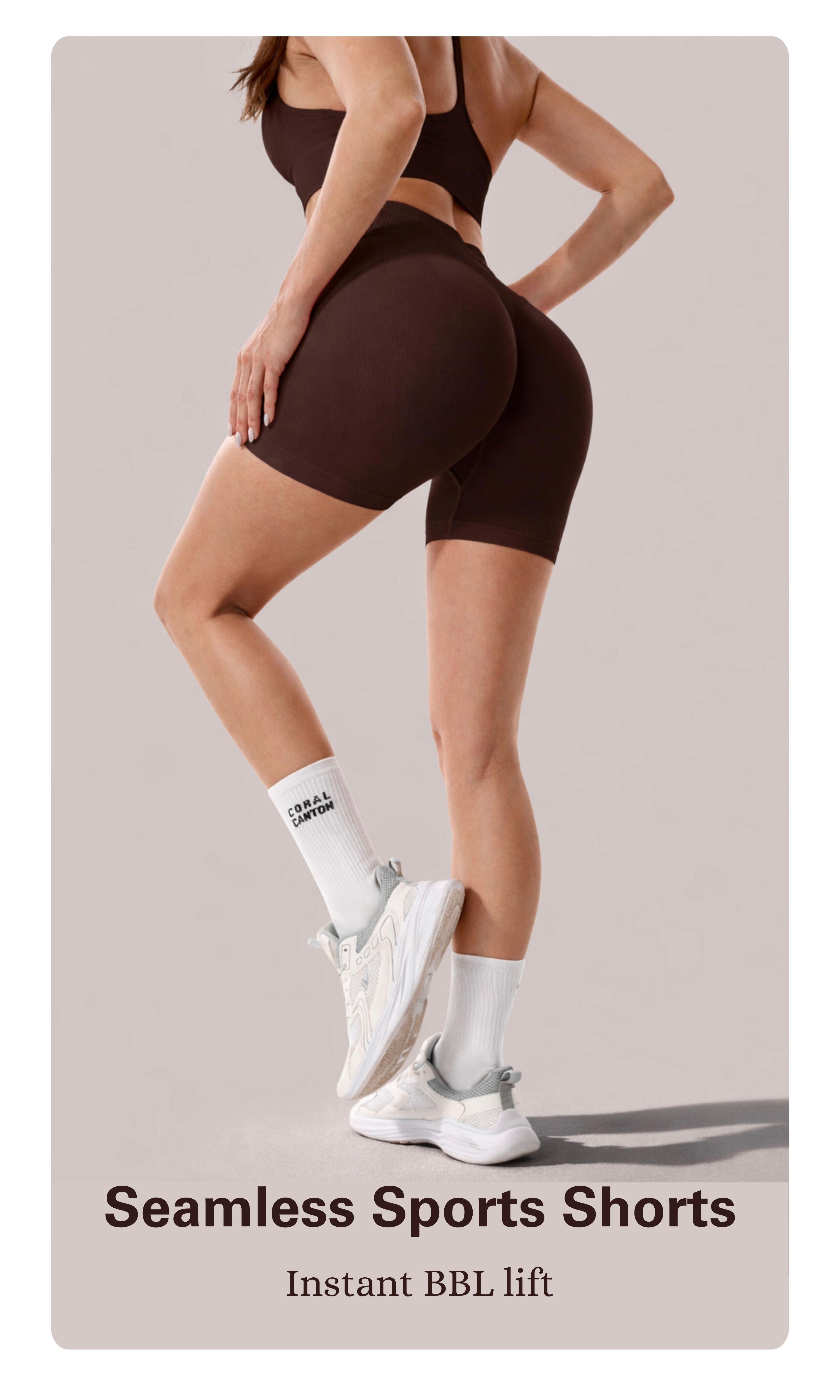 Coral Canton Sports Shorts High Waistband Butt Lifting
