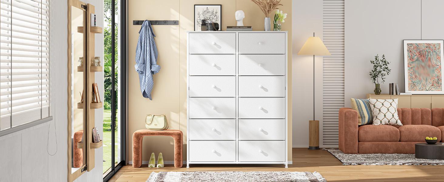 Raybee Furniture Tall Dressers for Bedroom, 12 Drawer Dresser & Chest of Drawers for Closet Hallway, Living Room, Bedroom Furniture Clothes Organizer