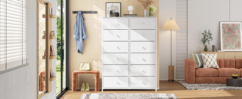 Raybee Furniture Tall Dressers for Bedroom, 12 Drawer Dresser & Chest of Drawers for Closet Hallway, Living Room, Bedroom Furniture Clothes Organizer