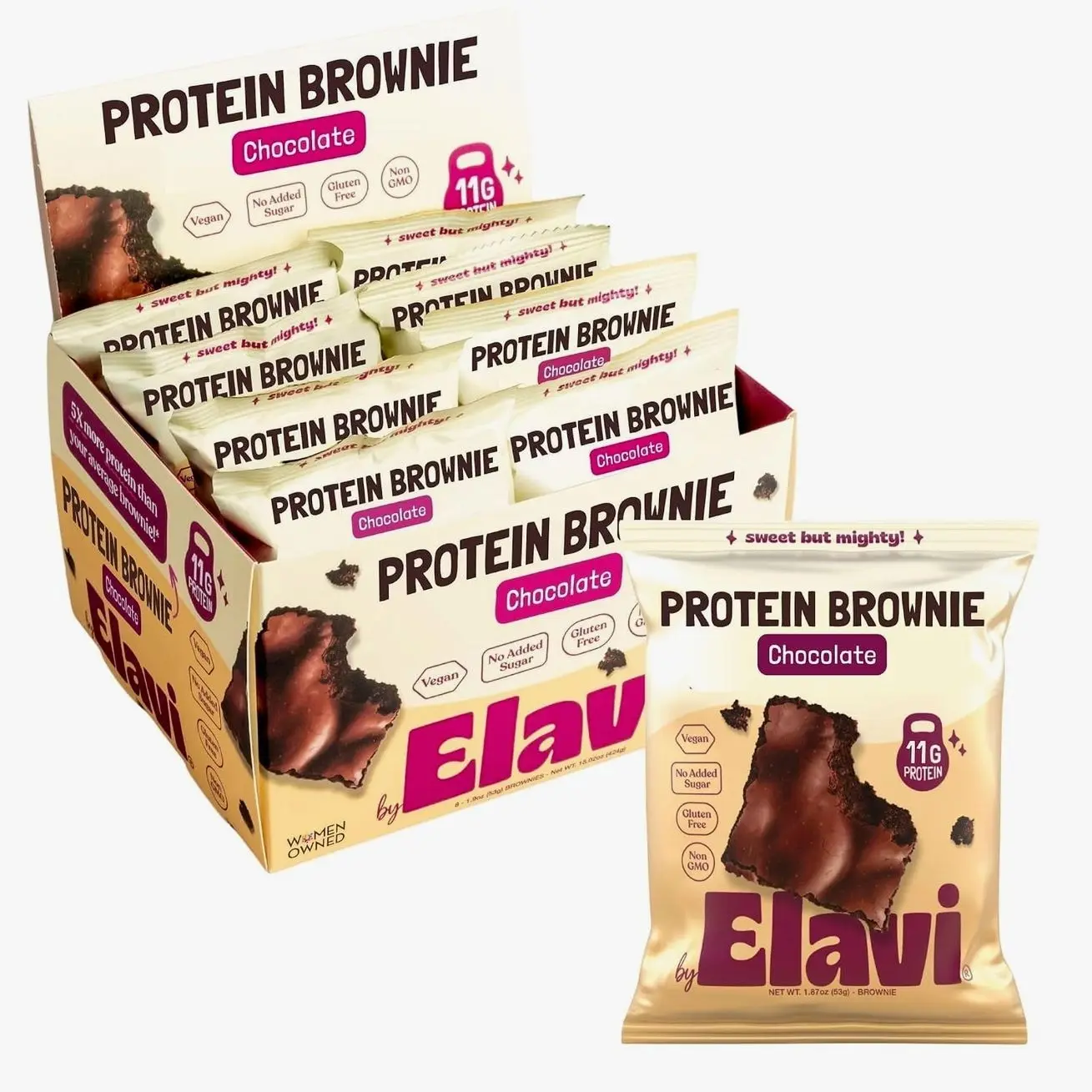 Elavi Protein Brownie, 11g Protein, Non-Dairy, Vegan & Gluten Free, Delicious Guilt-Free Snack | No Artificial Flavors, No Added Sugar, No Sugar Alcohols, High in Fiber (Chocolate Fudge)