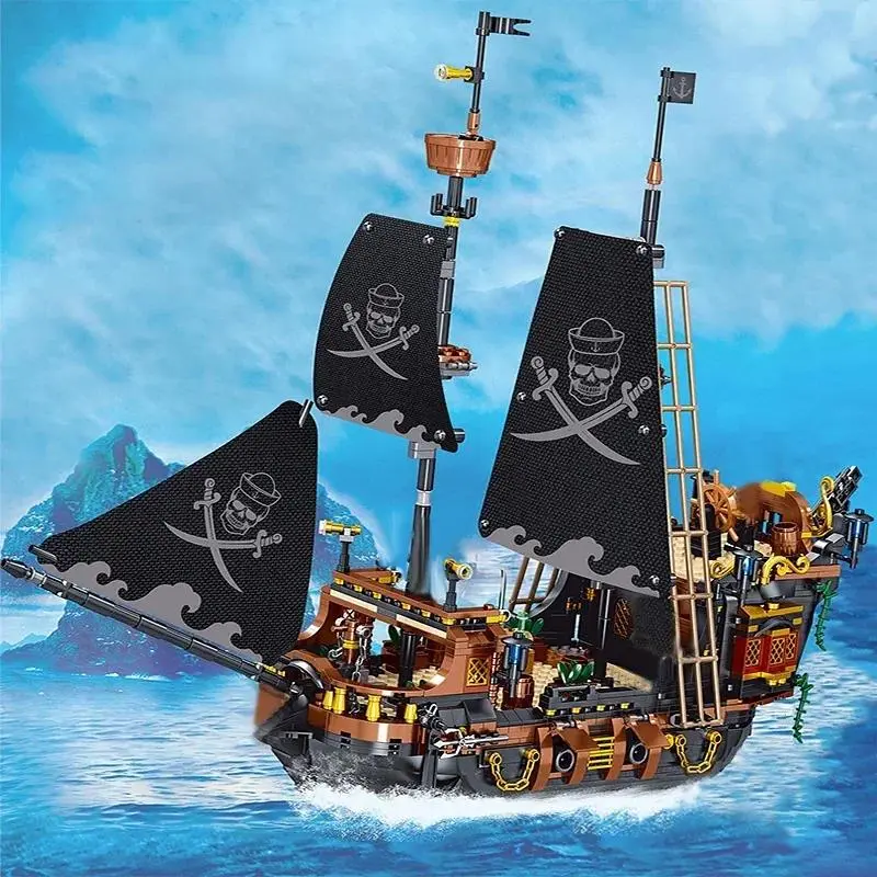 Black Pearl Pirate Ship Model, Pirates of The Caribbean Sailboat Brick Set Building Block Model - Home & Office Decor, Creative Desktop Display, Perfect Gift for Adults and Kids, Building Block Sets, Building Block Kit
